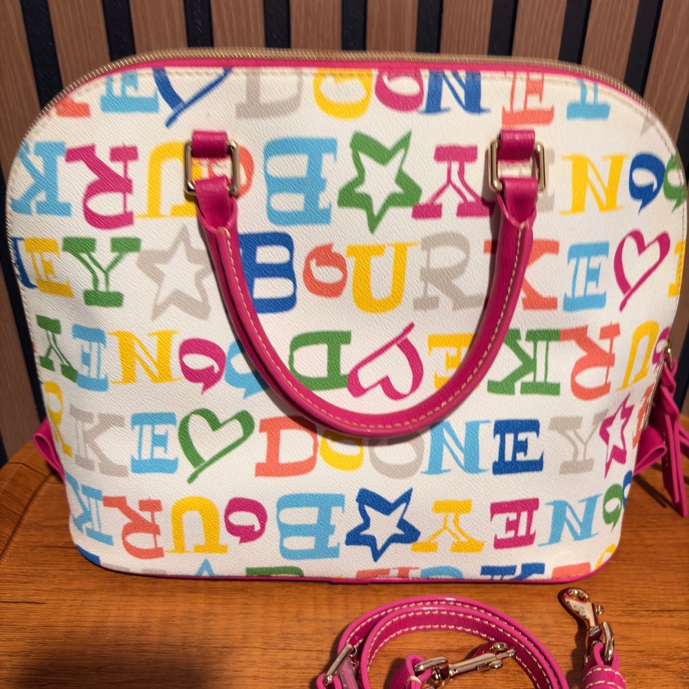 Dooney & Bourke Colorful Lettered Satchel with Pink Accents - Picture 5 of 9